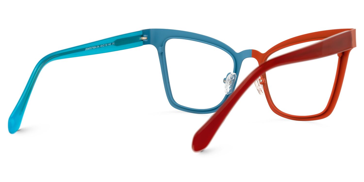 Adan - Cat Eye Orange/Blue Two-tone Eyeglasses | Vooglam Side View