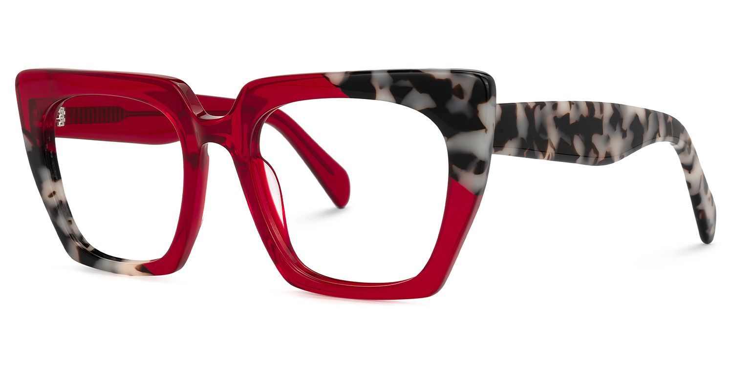 Sanna - Bold Red & Tortoise Square Glasses | Vooglam Front View