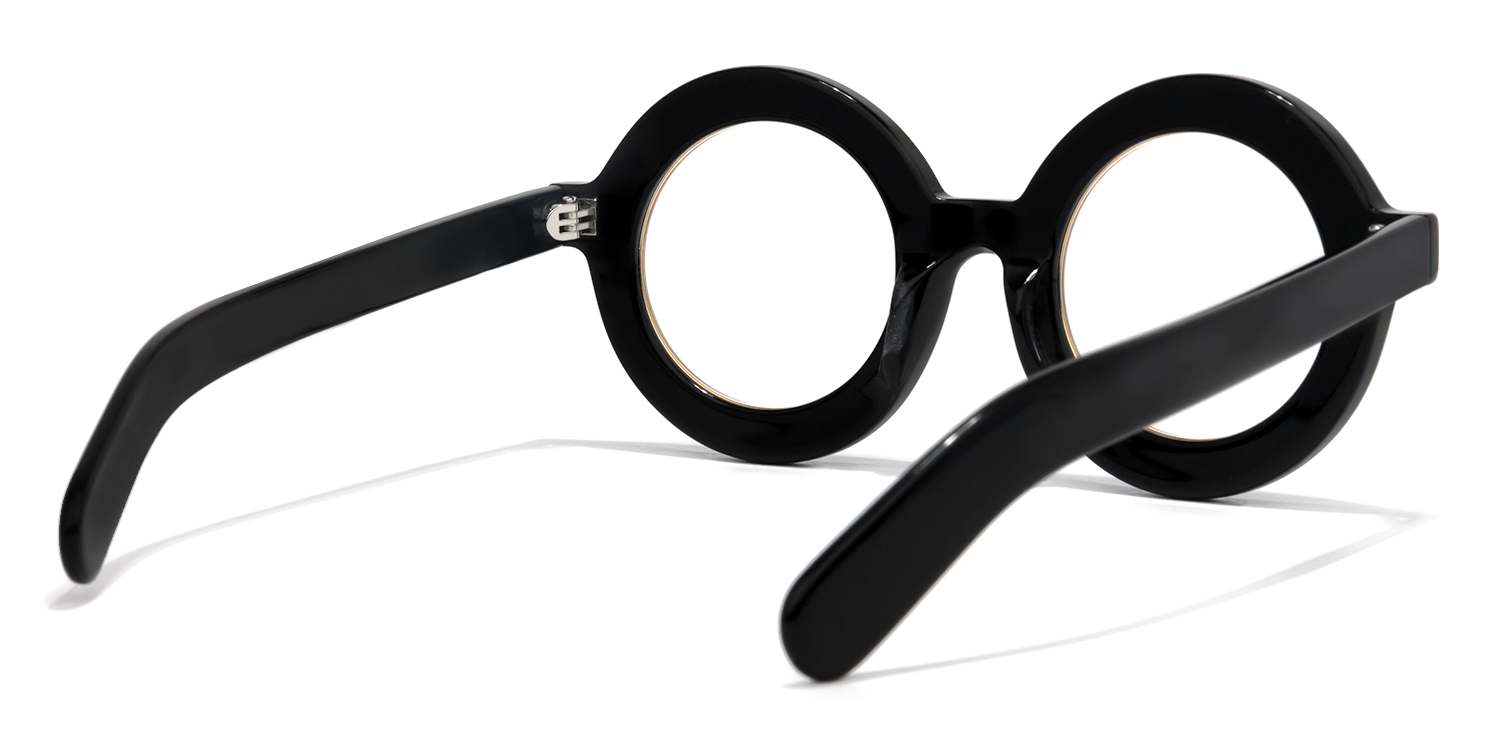 Almon - Round Black Eyeglasses by Vooglam - Side View