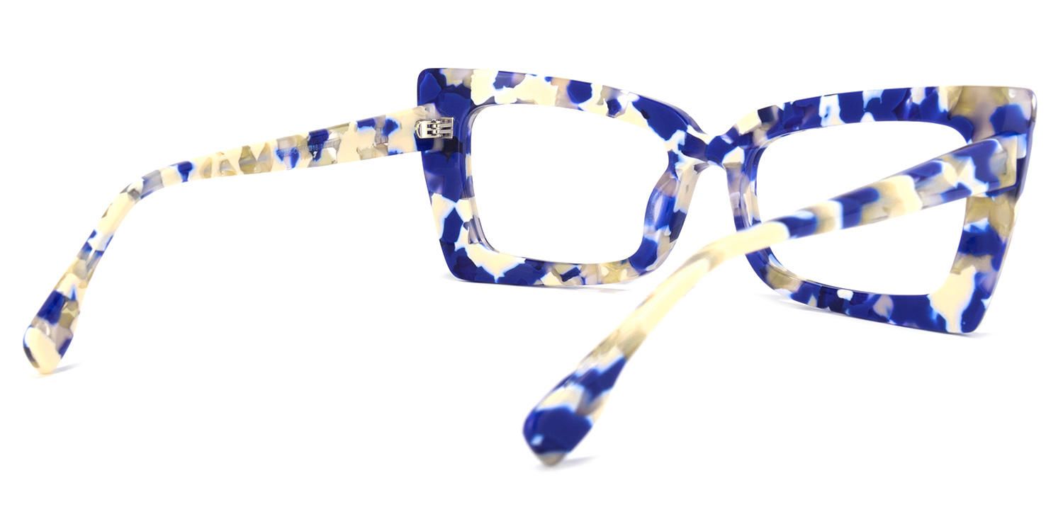 Sarah - Rectangle Blue Floral Eyeglasses | Vooglam Side View