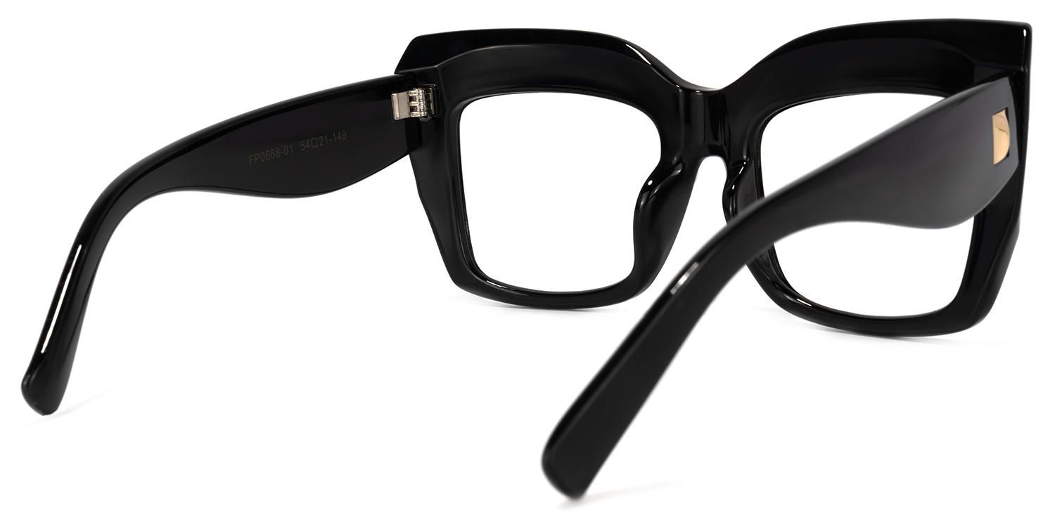 Cassandra - Bold Oversized Square Black Eyeglasses | Vooglam Side View