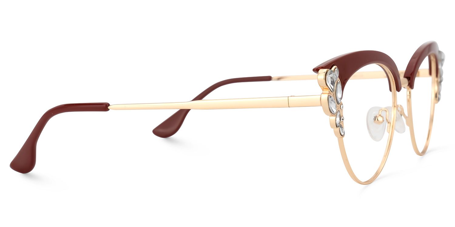 Portia - Wine/Red Crystal Browline Glasses by Vooglam - Product View 4