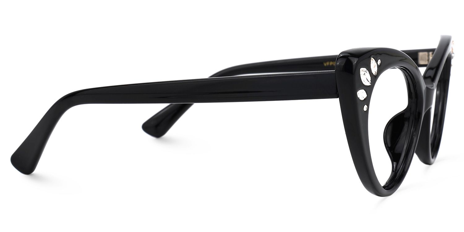 Emmie - Black Rhinestone Designed Cat Eye Glasses | Vooglam 4