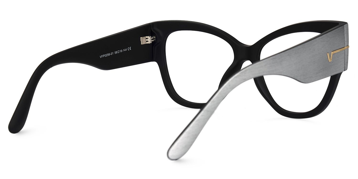 Elektra - Sleek Brushed Cat-Eye Designer Gray Glasses | Vooglam Side View