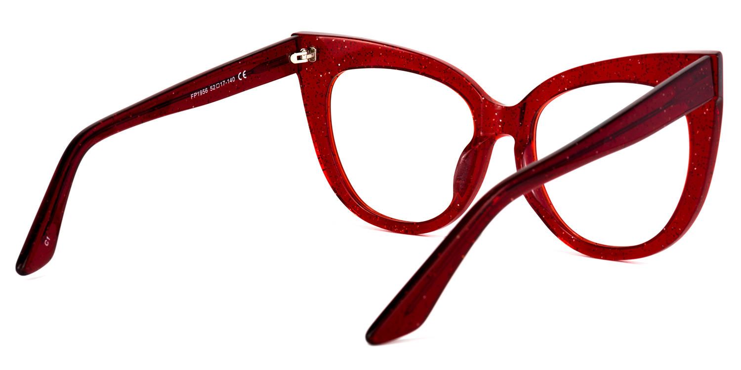 Carmine - Cat Eye Glitter Red Glam Eyeglasses | Vooglam Side View