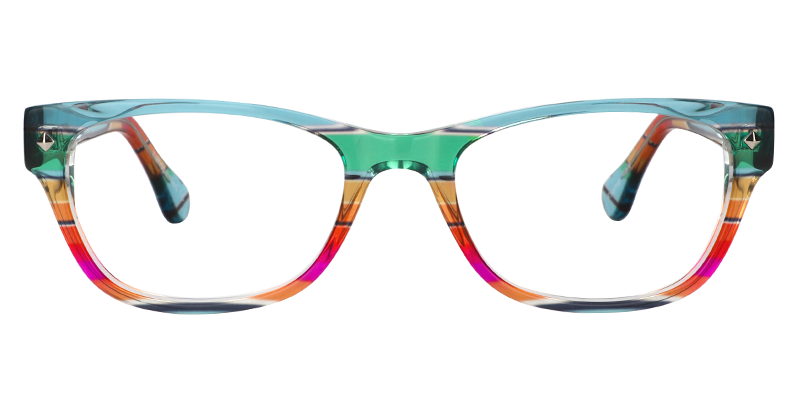 Flexible Rectangle Green Eyeglasses Front View