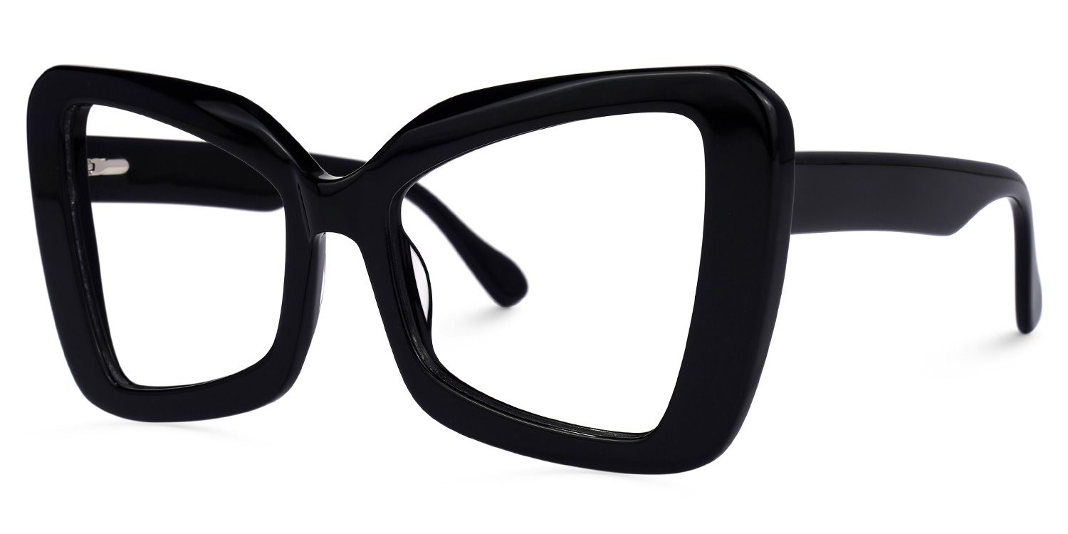 Mandi - Bold Black Butterfly Frame Eyeglasses | Vooglam Front View