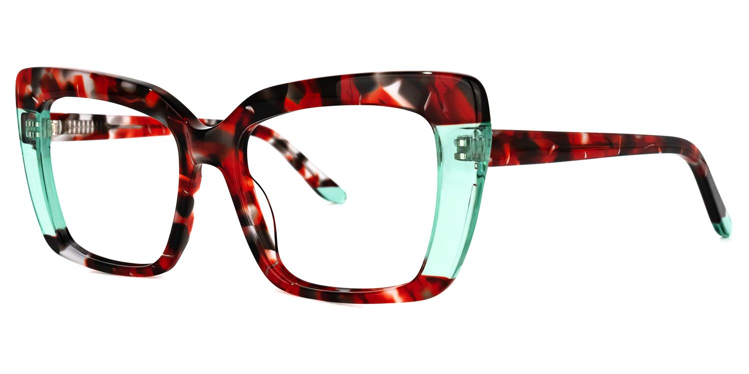 Rectangle Red/Floral Eyeglasses | Vooglam.com Front View