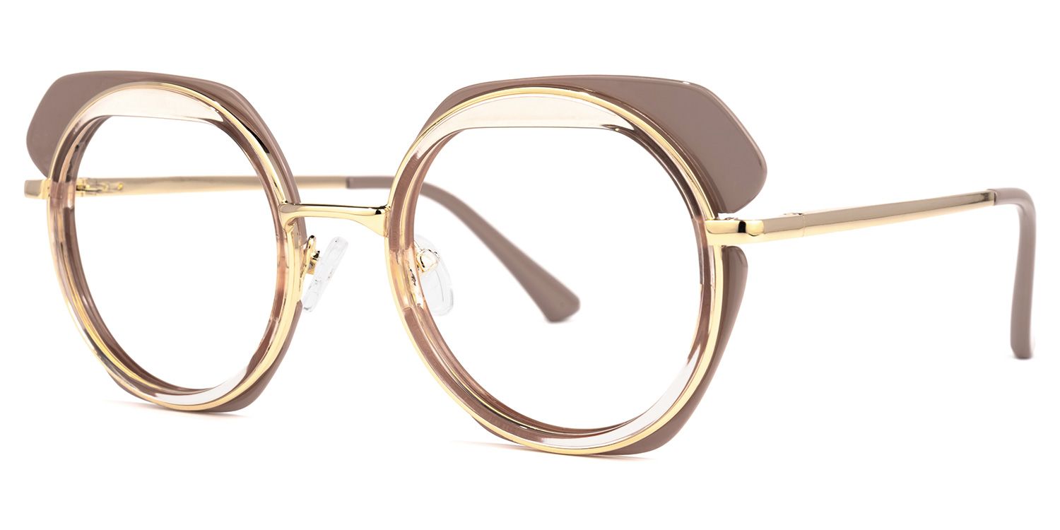 Round Brown Eyeglasses | Vooglam.com Front View