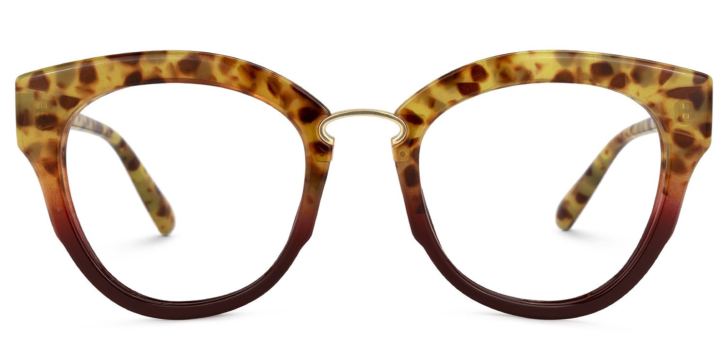 Round Yellow/Leopard Eyeglasses | Vooglam.com Angle View