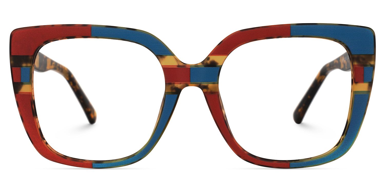 Sargent - Square Blue/Red Eyeglasses by Vooglam - Angle View