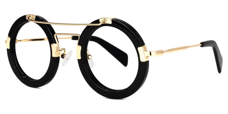 Perkins - Bold Round Black & Gold Retro Glasses