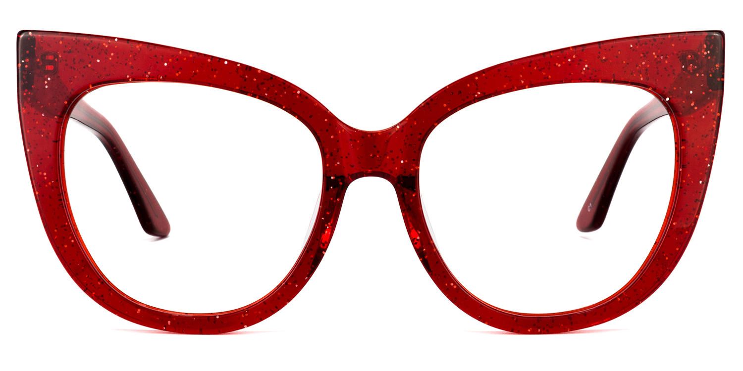 Carmine - Cat Eye Glitter Red Glam Eyeglasses | Vooglam Angle View
