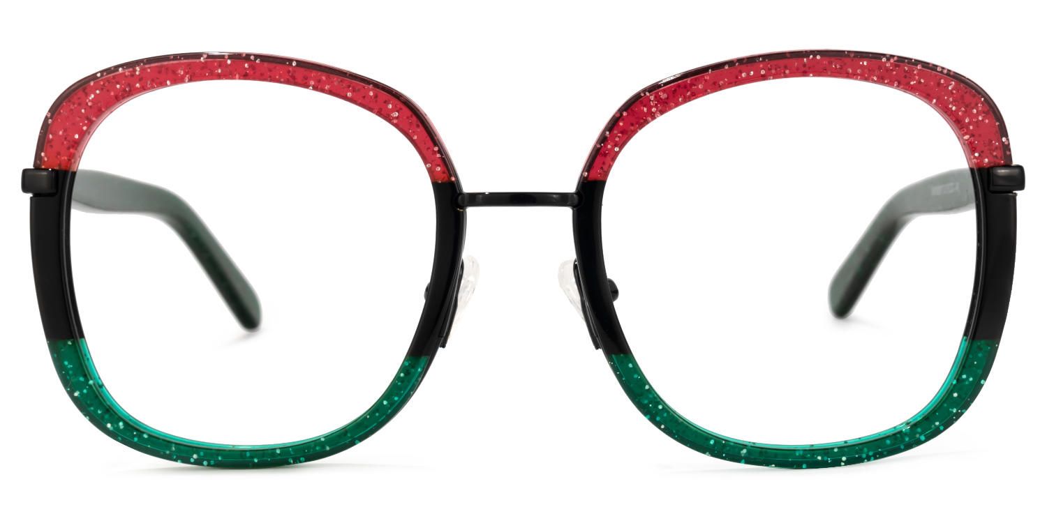 Square Green/Red Eyeglasses | Vooglam.com Angle View