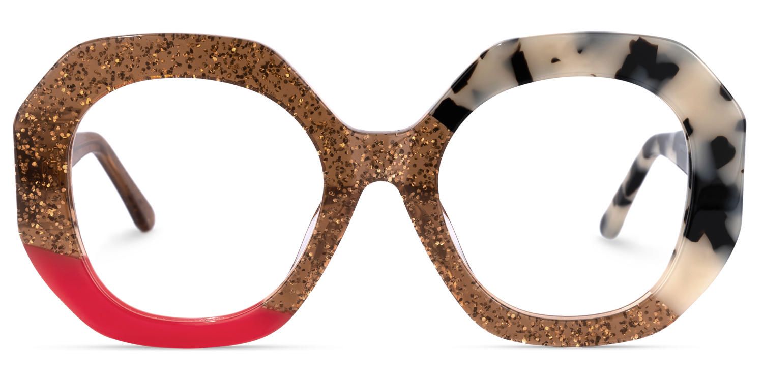 Karida - Geometric Shiny/Gold Eyeglasses | Vooglam Angle View