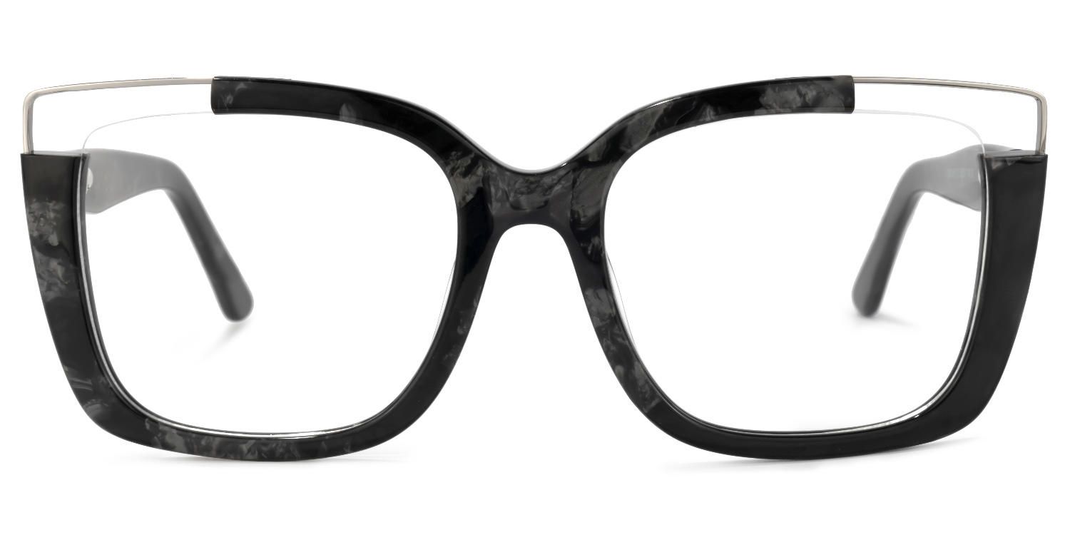 Angelia - Square Black Eyeglasses by Vooglam - Angle View