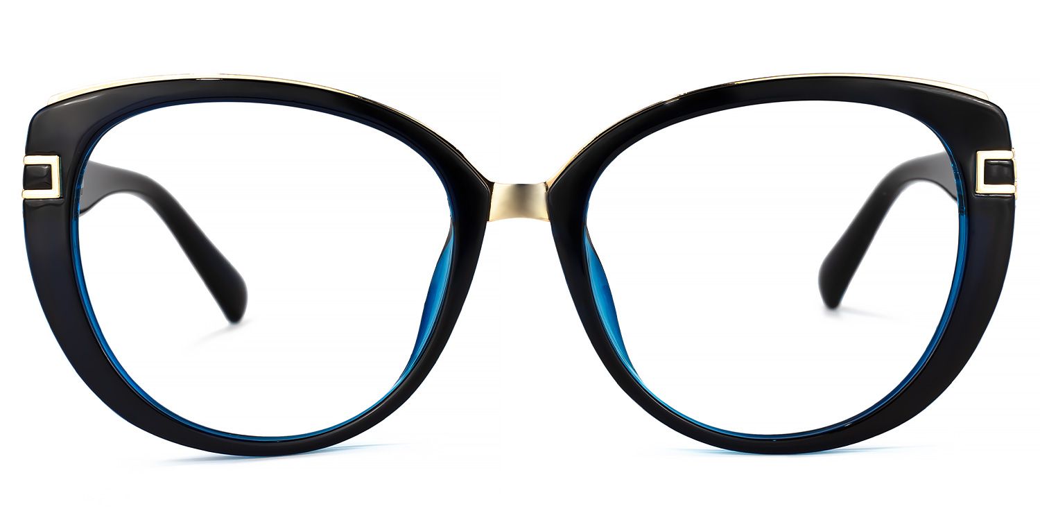 Bessie - Bold Oval Dark Blue Eyeglasses | Vooglam Angle View