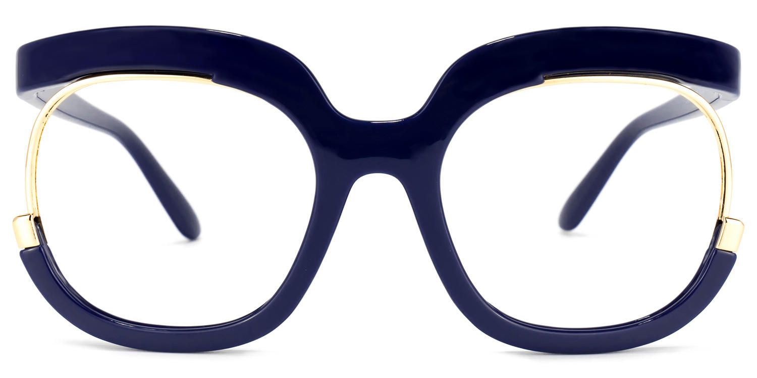 Fredia - Dark Blue Avant-Garde Frame Glasses by Vooglam - Angle View