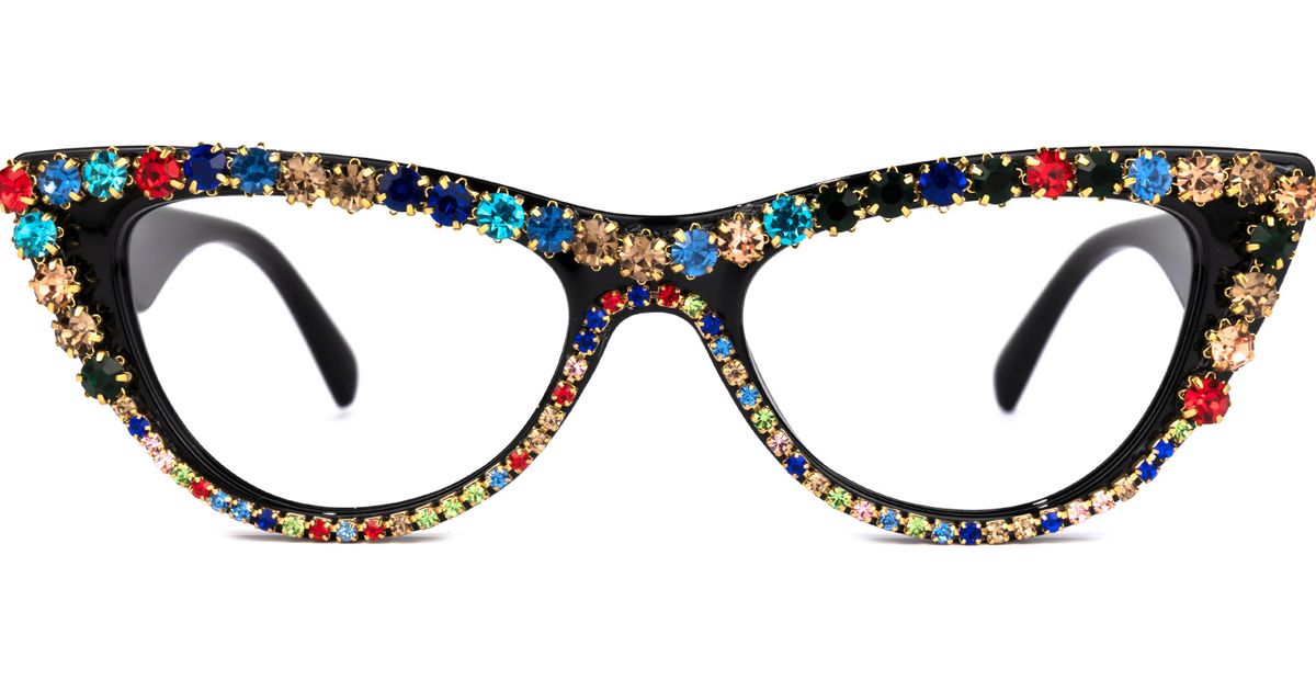 Cathleen - Cat Eye Black Glitter Eyeglasses | Vooglam