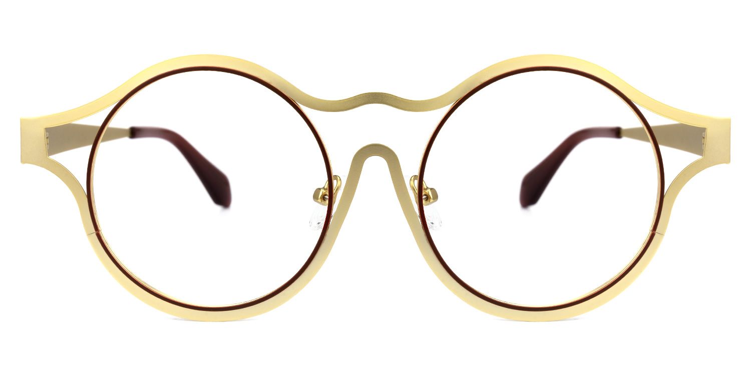 Ailin - Round Gold Eyeglasses by Vooglam - Angle View