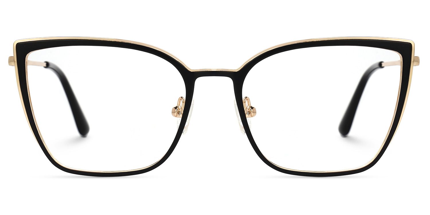 Adeliza - Rectangle Black Eyeglasses by Vooglam - Angle View
