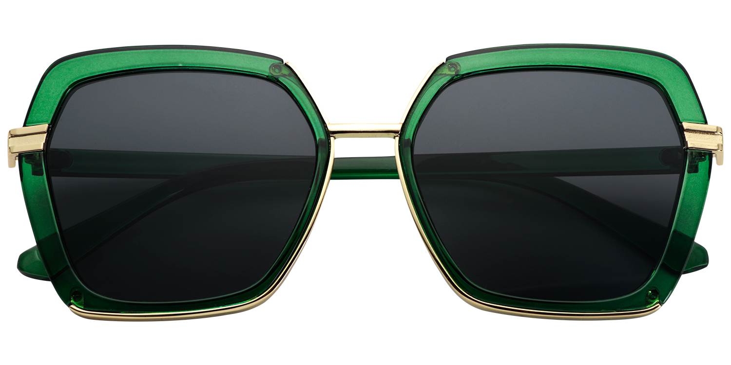 Oversized Geometric Dark/Green Sunglasses│Vooglam Sunglasses Online Front View