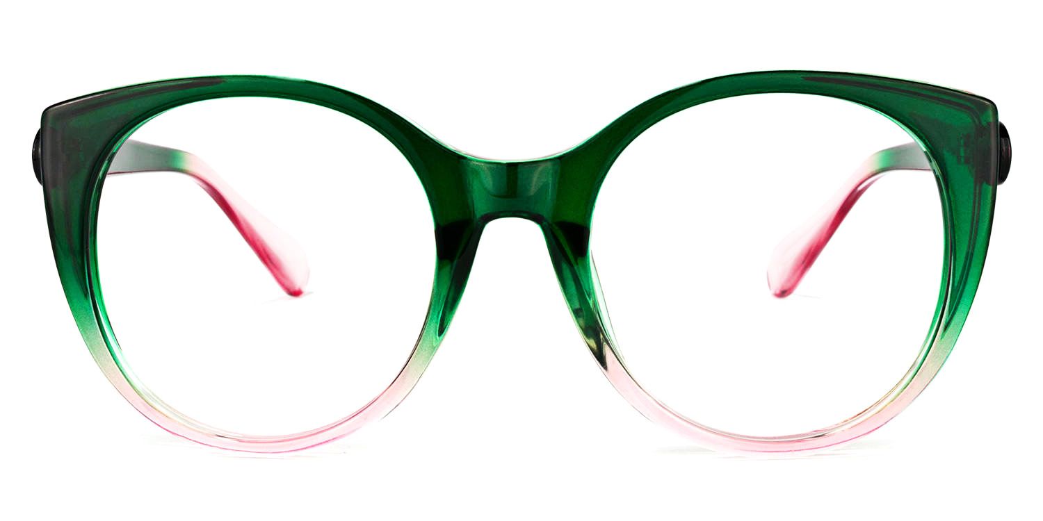 Round Dark/Green Eyeglasses by Vooglam.com - Angle View