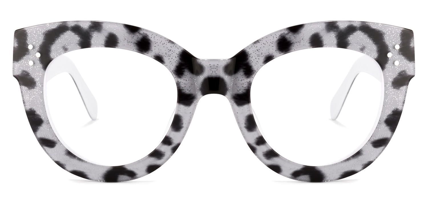 Oval Grey/Leopard Eyeglasses | Vooglam.com Angle View