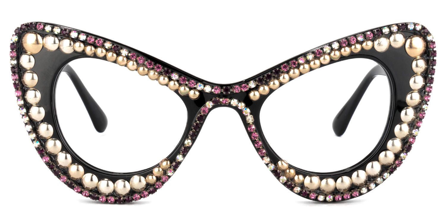 April - Glitter Black/Gold Cat Eye Glasses | Vooglam Angle View