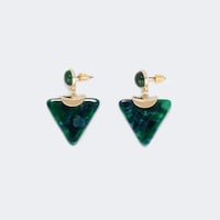 Dark Green Triangle Pierced Earrings - 1