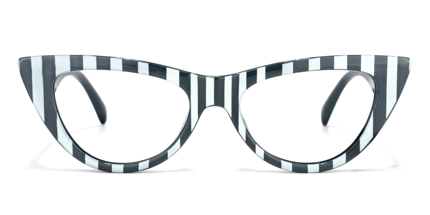 Cat Eye Grey/Stripe Eyeglasses by Vooglam.com - Angle View