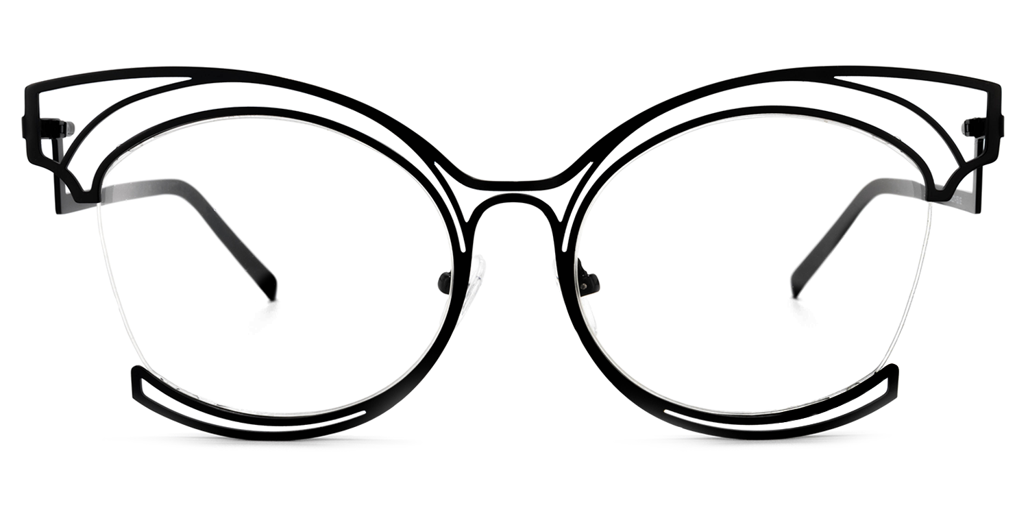 Maggie - Funky Cateye Hollow Black Metal Glasses | Vooglam Angle View