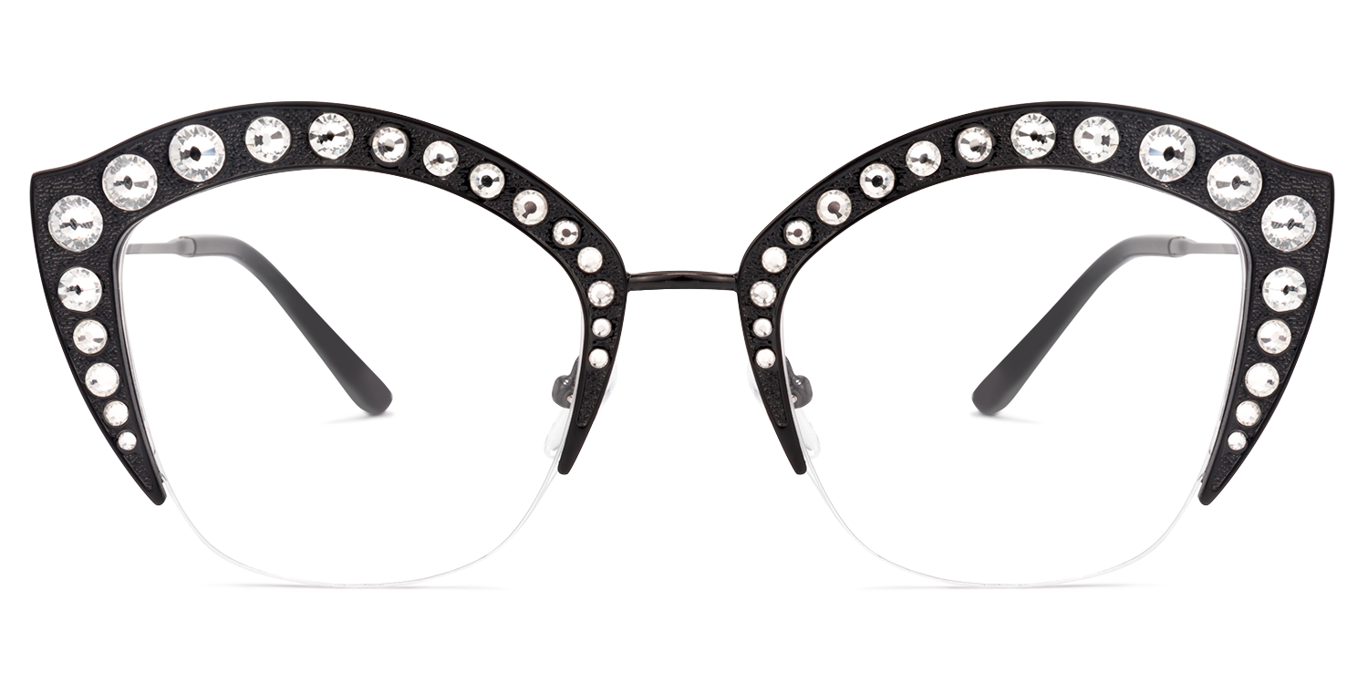 Lip-shaped Half-rim Black Eyeglasses by Vooglam.com - Angle View