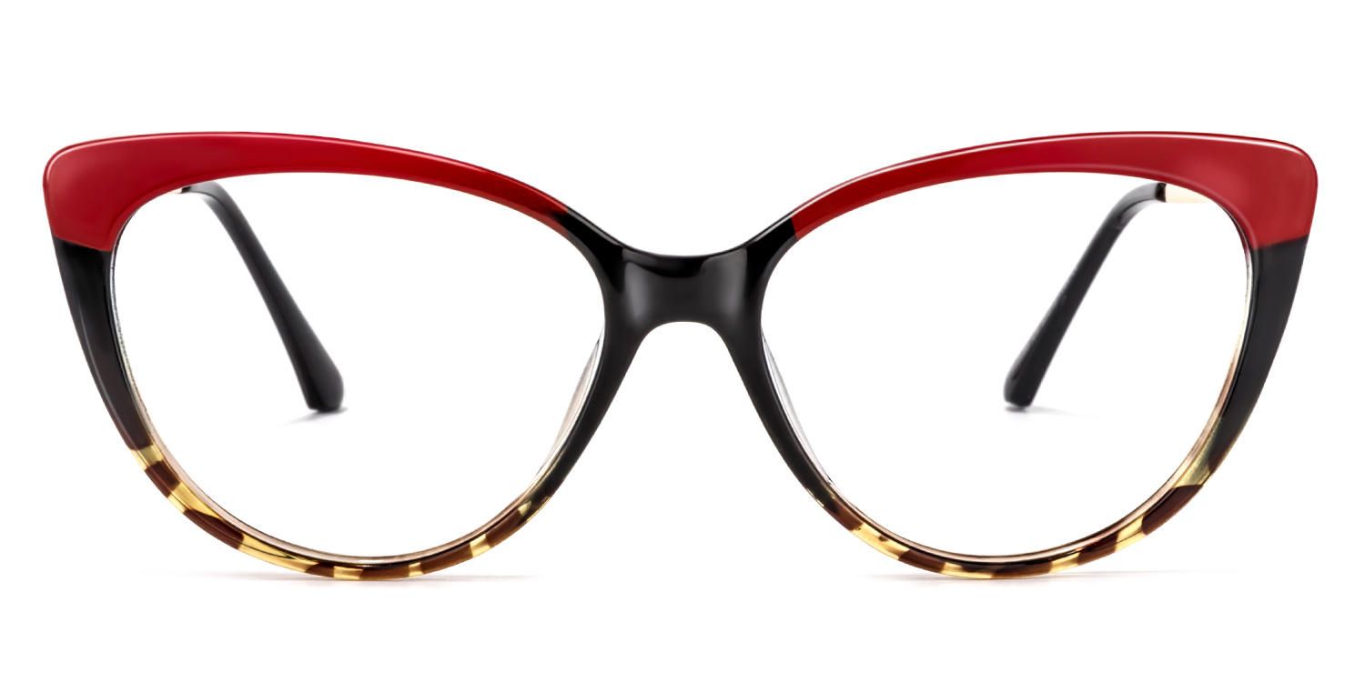 Trudie - Cat-Eye Red & Black Plastic Glasses | Vooglam Angle View