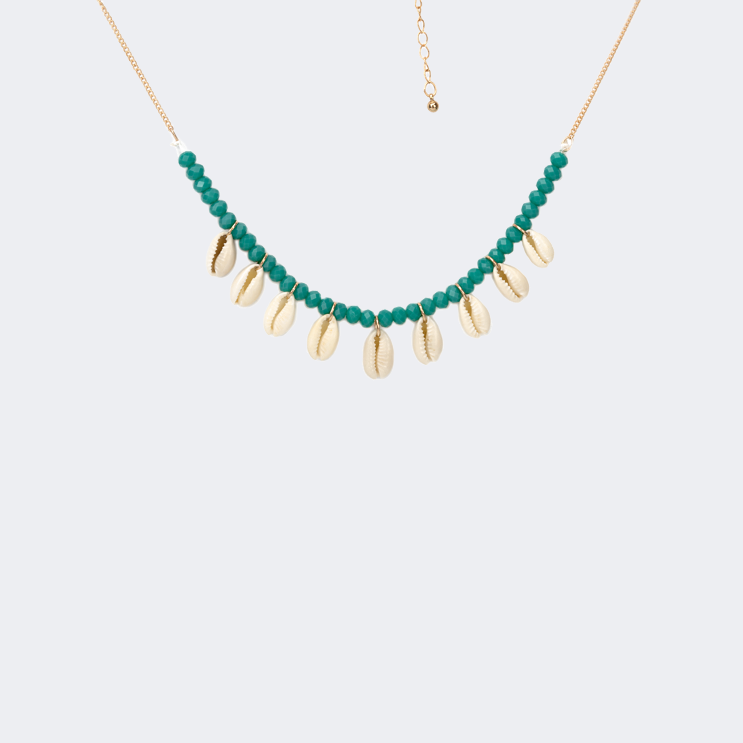 Boho Turquoise Cowry Necklace | Vooglam.com Front View
