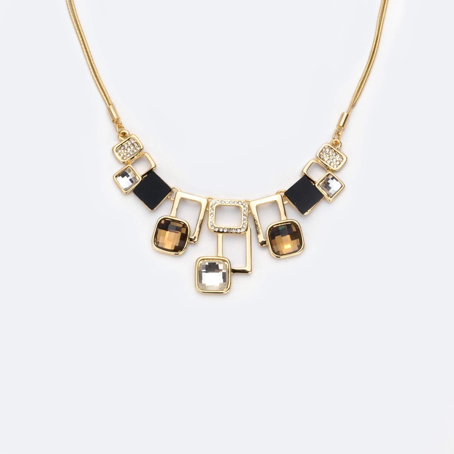 Fashionable Square Rhinestone Necklace | Vooglam.com Side View