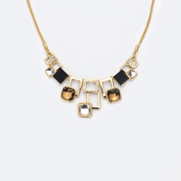 Fashionable Square Rhinestone Necklace | Vooglam.com Side View