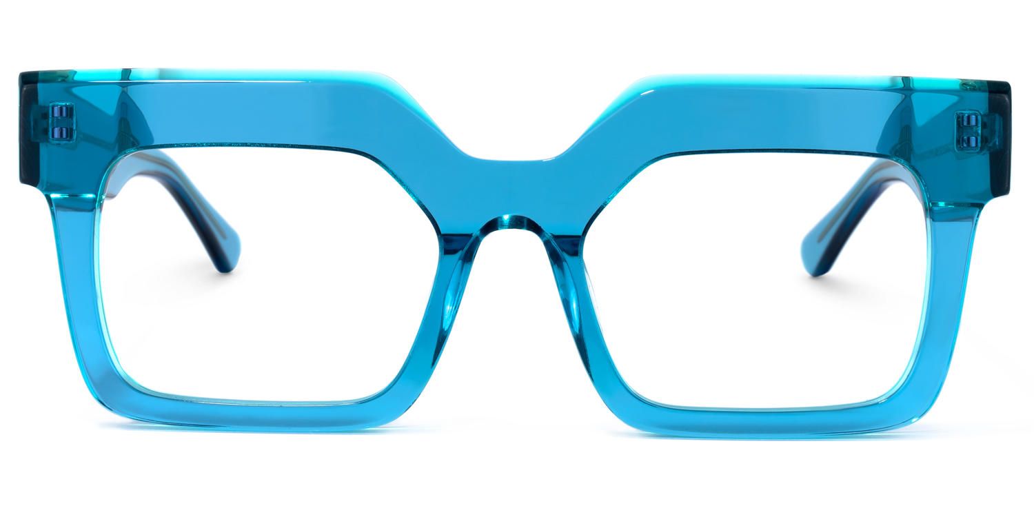 Rectangle Blue Eyeglasses by Vooglam.com - Angle View