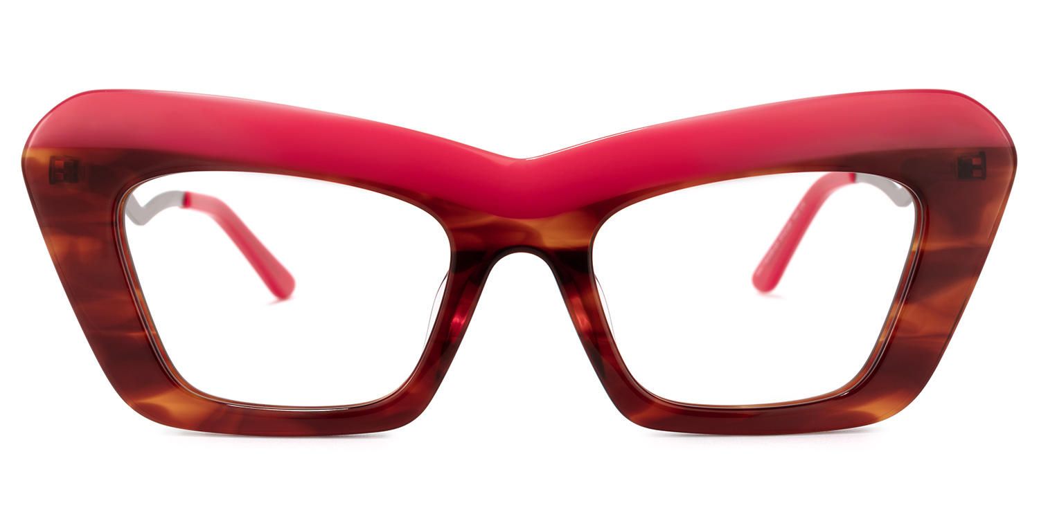 Dusica - Rectangle Red Eyeglasses | Vooglam Angle View