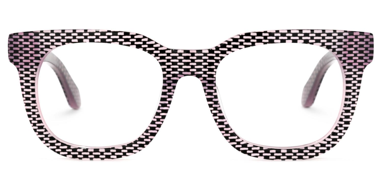 Square Black/Pink Eyeglasses by Vooglam.com - Angle View