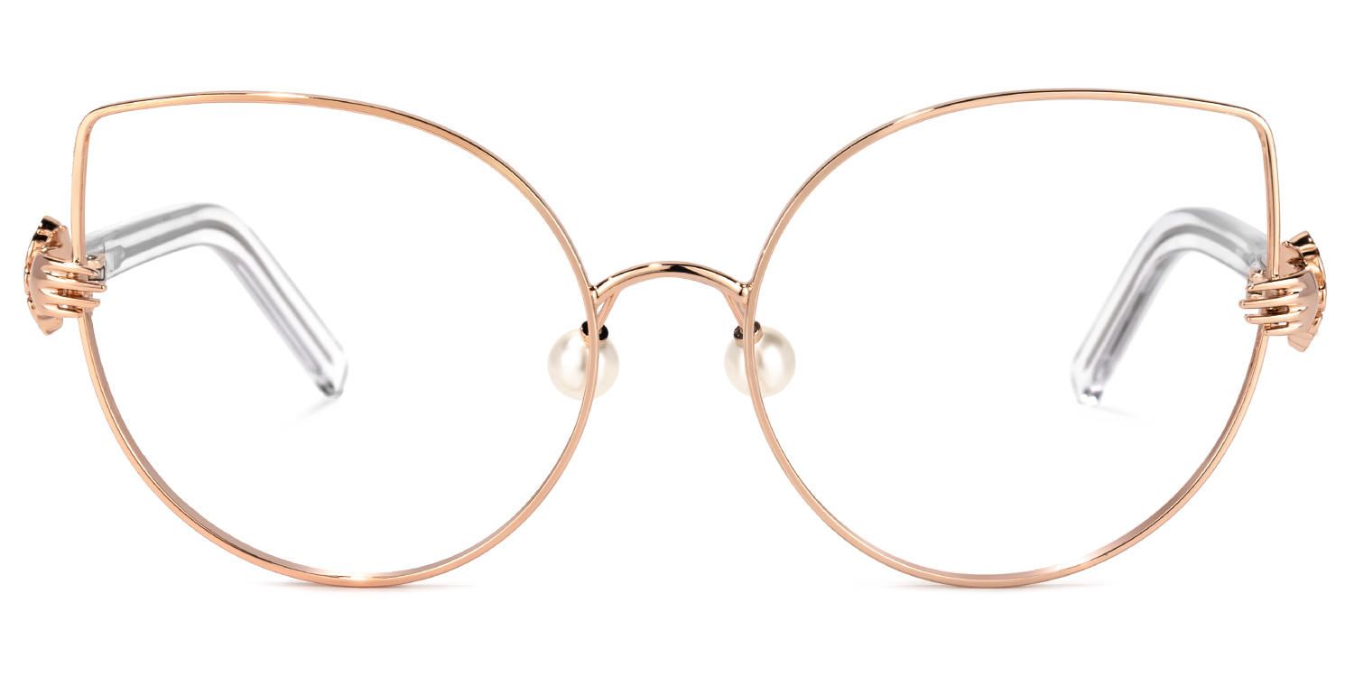 Clover - Cat Eye Rose Gold Eyeglasses by Vooglam - Angle View