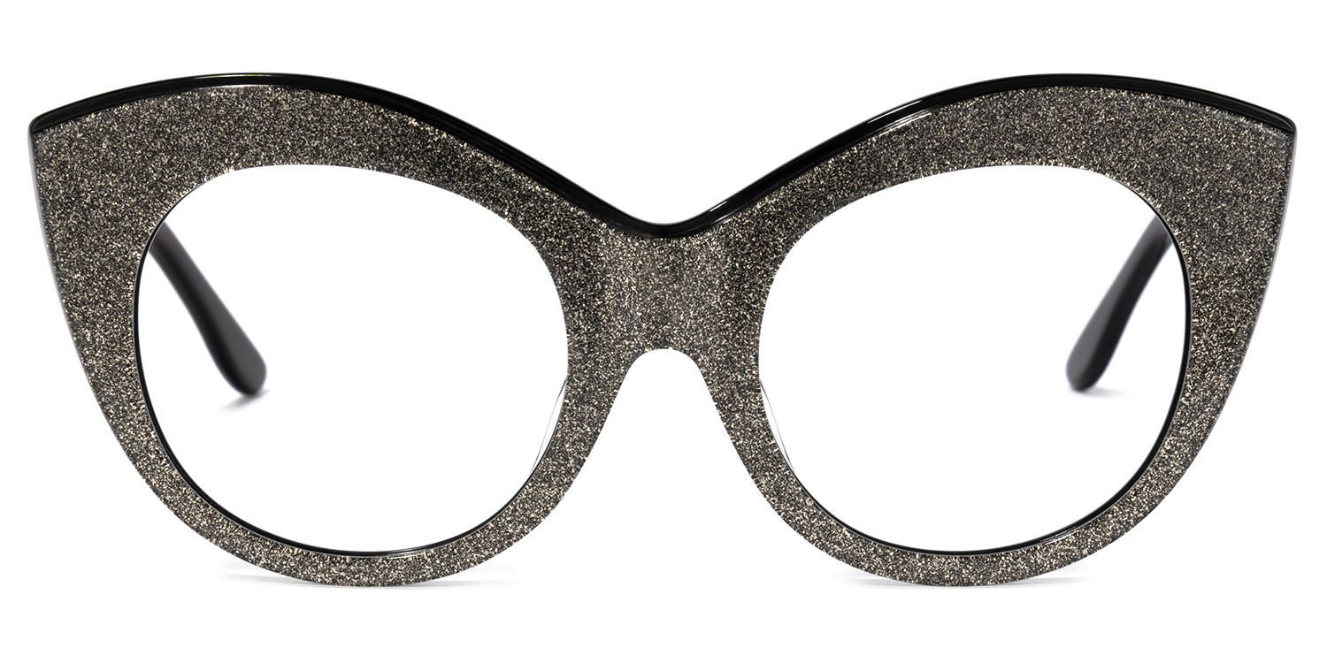 Cat Eye Black/Silver Eyeglasses | Vooglam.com Angle View