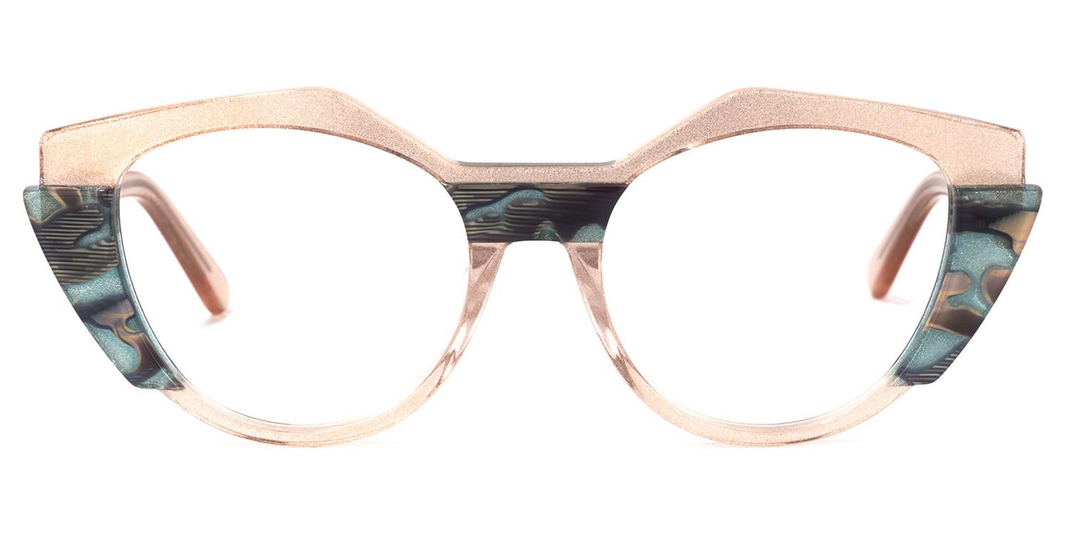 Lenore - Geometric Champagne Eyeglasses | Vooglam Angle View