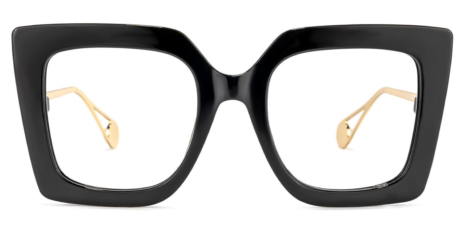 Adrienne - Gorgeous Black Square Glasses Frames by Vooglam - Angle View