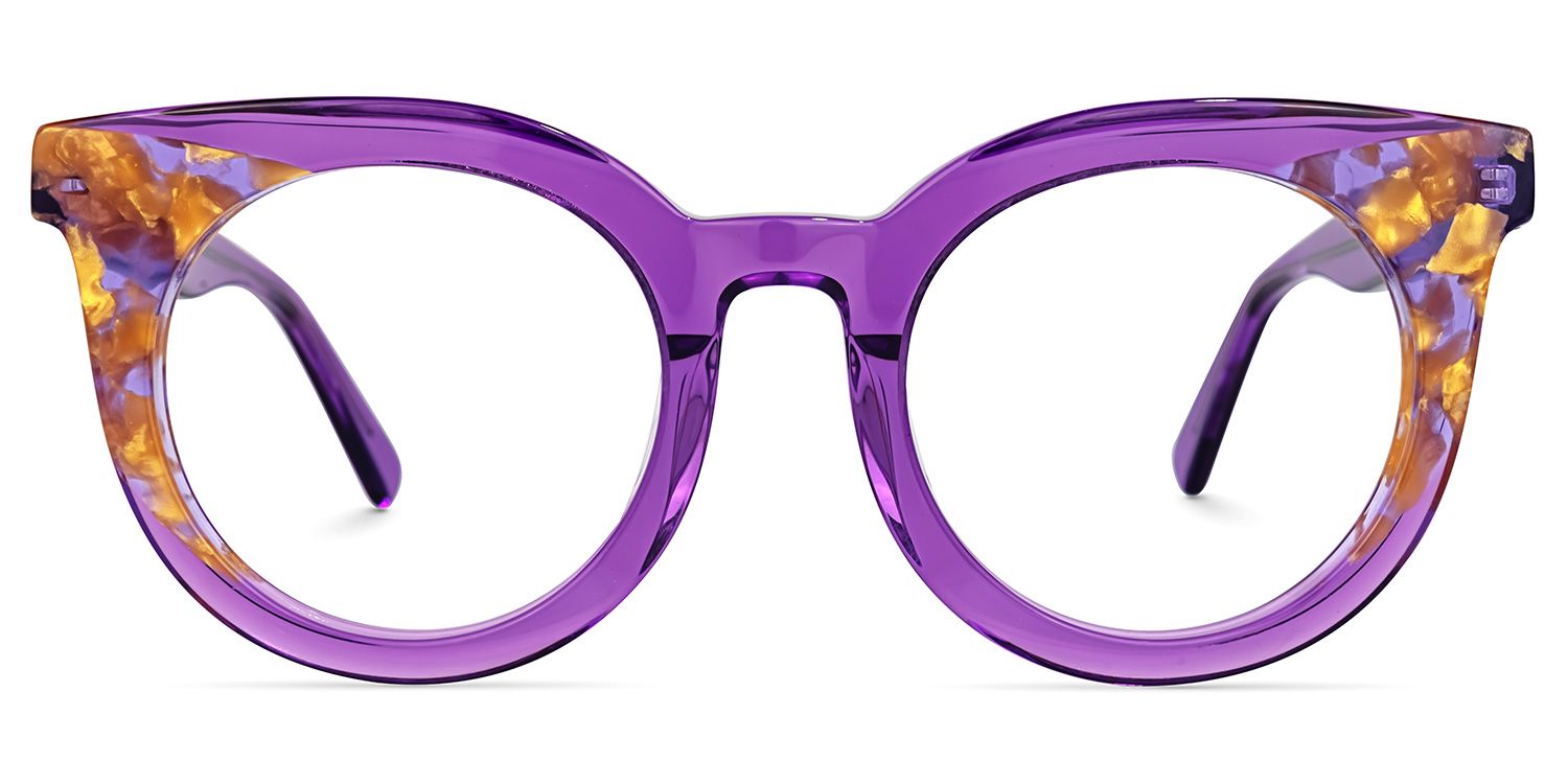 Elmore - Round Purple Eyeglasses by Vooglam - Angle View