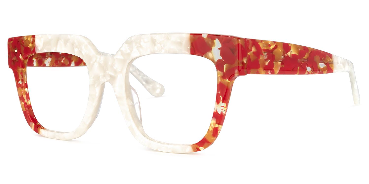 Yolanda - Square Red Eyeglasses by Vooglam - Front View