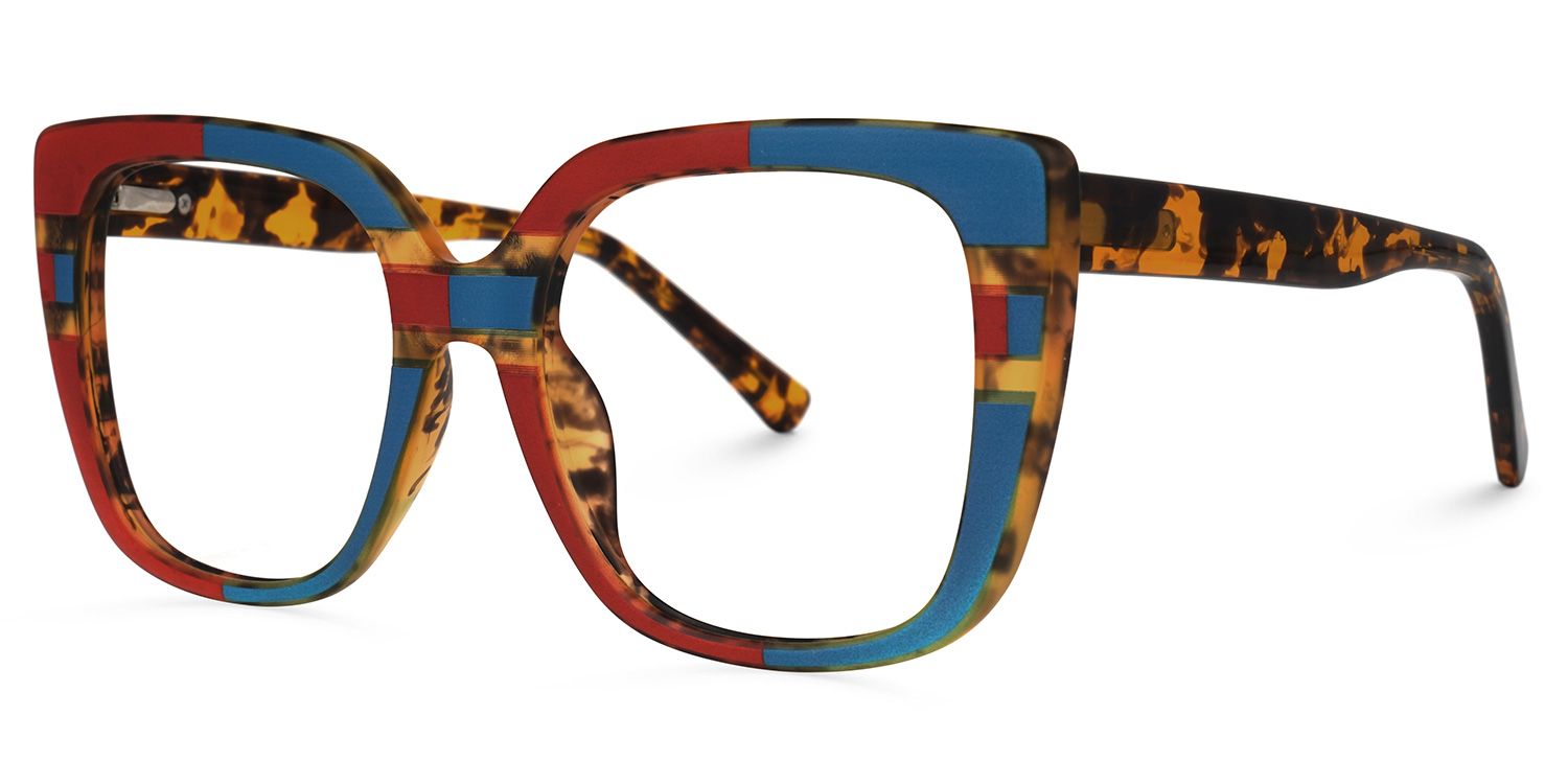 Sargent - Square Blue/Red Eyeglasses by Vooglam - Front View
