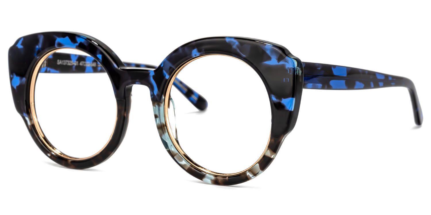 Round Blue/Tortoise Eyeglasses | Vooglam.com Front View