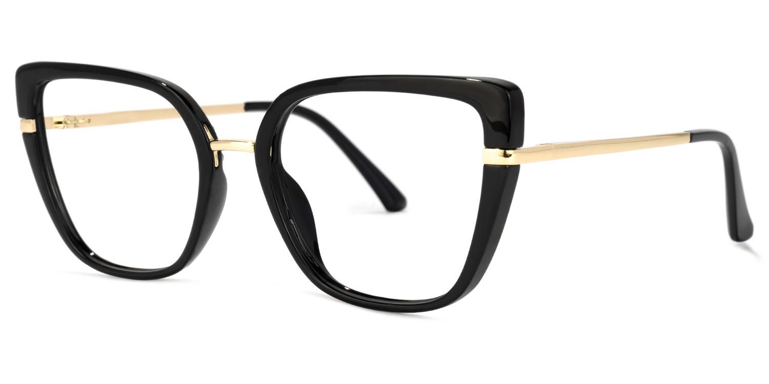 Declan - Bold Black Glasses Gold Accent Temples | Vooglam Front View