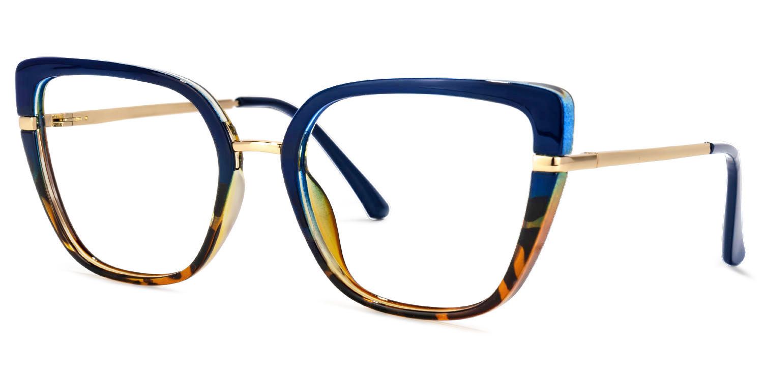 Declan - Rectangle Blue Eyeglasses | Vooglam Front View
